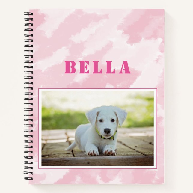 Cute Abstract Pink Dog Photo and Name Notebook (Front)