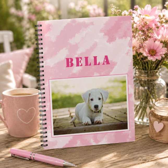 Cute Abstract Pink Dog Photo and Name Notebook (Creator Uploaded)
