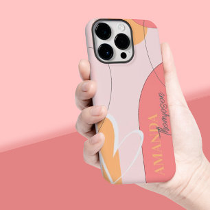 Cute Abstract Pink Yellow Line Heart Art Name Case-Mate iPhone 14 Pro Max Case
