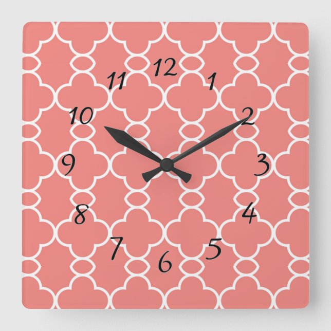 Cute Abstract Salmon White Modern Square Wall Clock (Front)