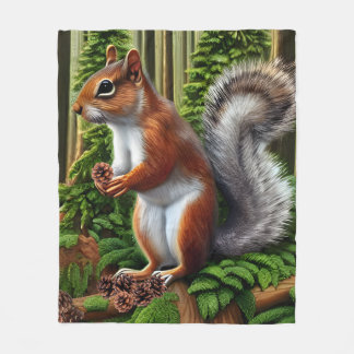 Cute Abstract Squirrel With Pinecones Fleece Blanket