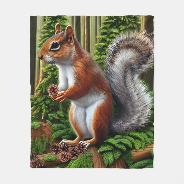 Cute Abstract Squirrel With Pinecones Fleece Blanket (Front)