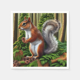 Cute Abstract Squirrel With Pinecones Napkin