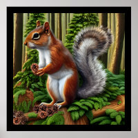 Cute Abstract Squirrel With Pinecones