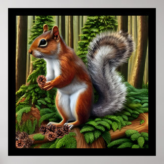 Cute Abstract Squirrel With Pinecones Poster