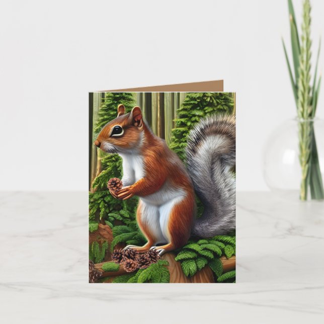 Cute Abstract Squirrel With Pinecones Thank You Card (Front)
