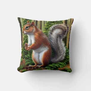 Cute Abstract Squirrel With Pinecones Throw Pillow