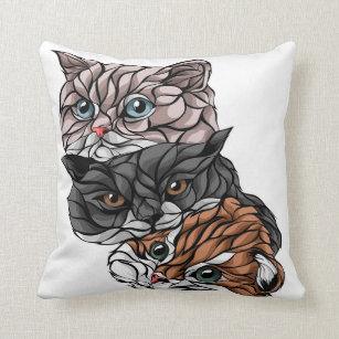 Cute Abstract Three Cat Gift   Funny For Birthday Throw Pillow