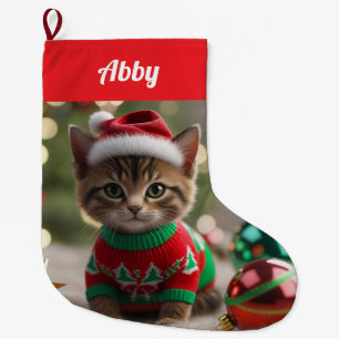 Cute Abyssinian Cat Christmas Personalized    Large Christmas Stocking