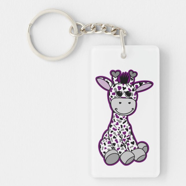 Cute Ace Pride Flag Giraffe Purple Grey Black Whit Keychain (Front)