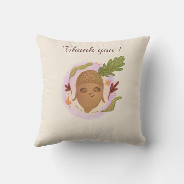 cute acorn  autumn  throw pillow (Back)