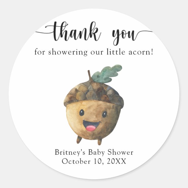 Cute acorn - thank you classic round sticker (Front)