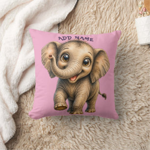 Cute Active Baby Animal collection Elephant pink Throw Pillow