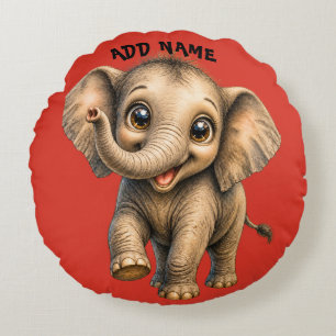 Cute Active Baby Animal collection Elephant red Round Pillow