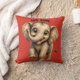 Cute Active Baby Animal collection Elephant red Throw Pillow