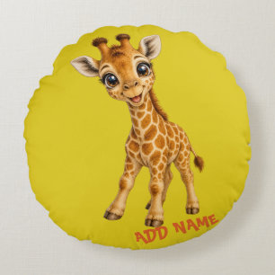Cute Active Baby Animal Collection Giraffe Citrine Round Pillow