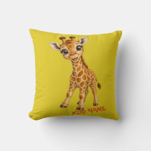 Cute Active Baby Animal Collection Giraffe Citrine Throw Pillow