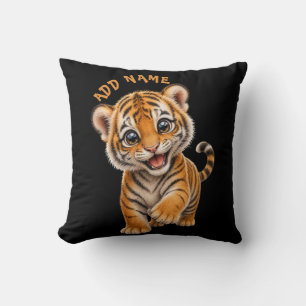 Cute Active Baby Animal Collection Tiger Black Throw Pillow