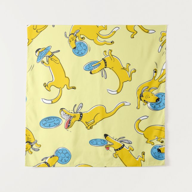 Cute activity dogs vintage seamless pattern. Doodl Tapestry (Front)