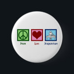 Cute Acupuncture 2 Inch Round Button<br><div class="desc">A cool acupuncturist gift featuring a pretty green peace sign,  cute red heart,  and a person practicing wellness and bread treatment through acupuncture. Peace Love Acupuncture.</div>