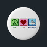 Cute Acupuncture 2 Inch Round Button<br><div class="desc">A cool acupuncturist gift featuring a pretty green peace sign,  cute red heart,  and a person practicing wellness and bread treatment through acupuncture. Peace Love Acupuncture.</div>