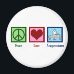 Cute Acupuncture Magnet<br><div class="desc">A cool acupuncturist gift featuring a pretty green peace sign, cute red heart, and a person practicing wellness and pain treatment through acupuncture. Peace Love Acupuncture.</div>