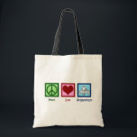 Cute Acupuncture Tote Bag<br><div class="desc">A cool acupuncturist gift featuring a pretty green peace sign,  cute red heart,  and a person practicing wellness and pain treatment through acupuncture. Peace Love Acupuncture.</div>