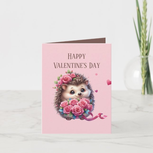 Cute add message Valentine hedgehog kids Holiday Card (Front)