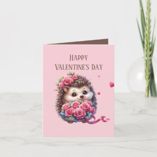 Cute add message Valentine hedgehog kids Holiday Card