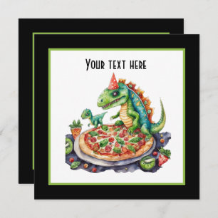 Cute add name pizza dinosaur party  invitation