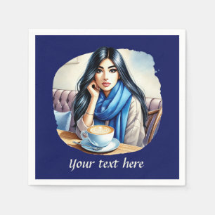 Cute add your text coffee lady napkin