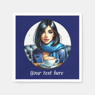 Cute add your text coffee lady  napkin