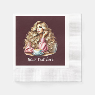 Cute add your text coffee lady  napkin