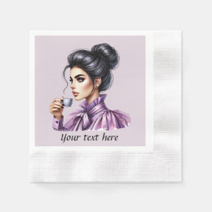 Cute add your text coffee lady  napkin