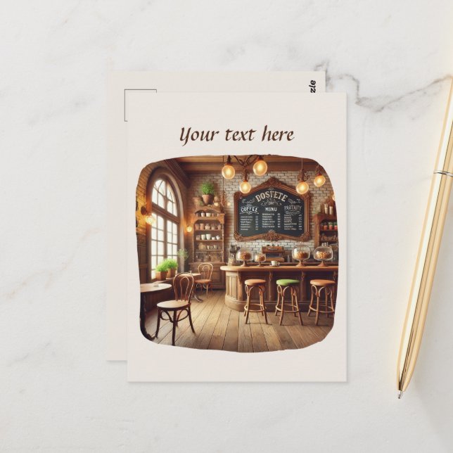 Cute add your text coffee shop postcard (Front/Back In Situ)