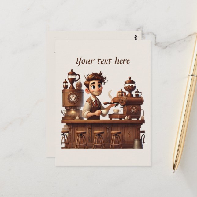 Cute add your text coffee shop  postcard (Front/Back In Situ)