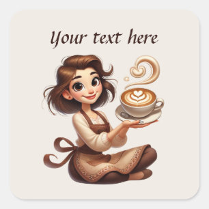 Cute add your text coffee shop  square sticker