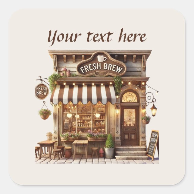 Cute add your text coffee shop  square sticker (Front)