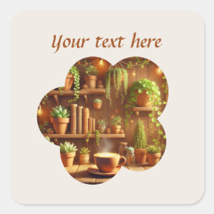 Cute add your text coffee shop  square sticker