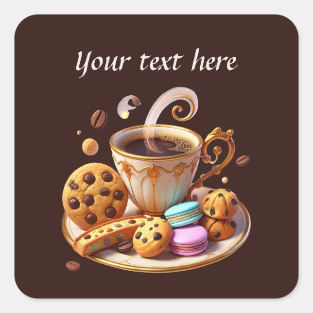 Cute add your text coffee shop  square sticker (Front)