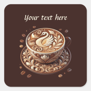 Cute add your text coffee shop square sticker