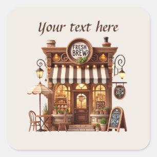 Cute add your text coffee shop  square sticker