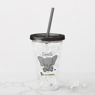 Cute adorable baby elephant cartoon illustration acrylic tumbler