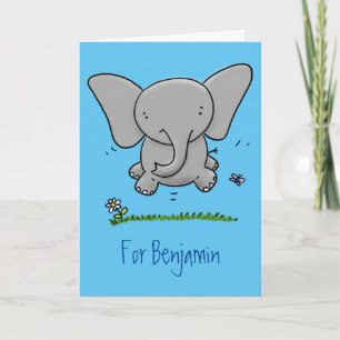 Cute adorable baby elephant cartoon illustration card