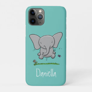 Cute adorable baby elephant cartoon illustration iPhone 11 pro case