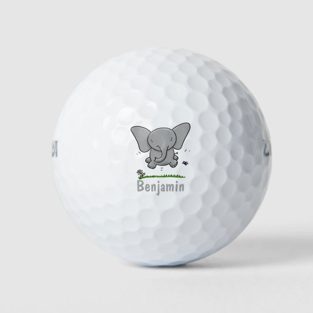 Cute adorable baby elephant cartoon illustration golf balls (Front)