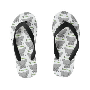 Cute adorable baby elephant cartoon illustration kid's flip flops