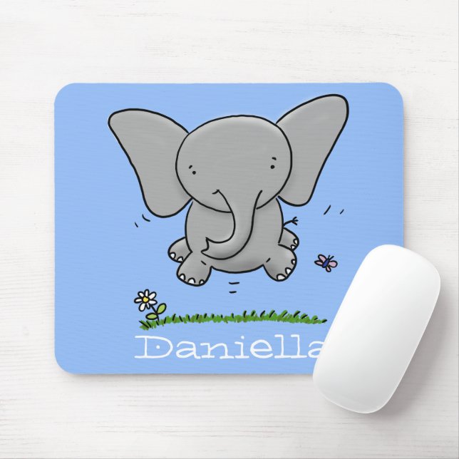 Cute adorable baby elephant cartoon illustration mouse pad (With Mouse)
