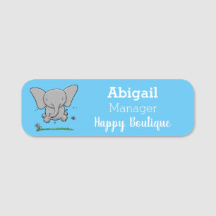 Cute adorable baby elephant cartoon illustration name tag