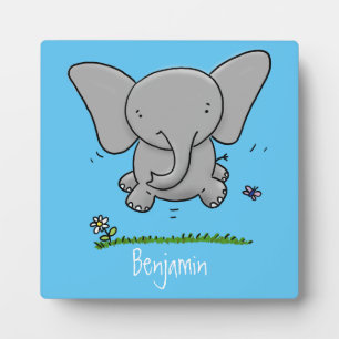 Cute adorable baby elephant cartoon illustration plaque